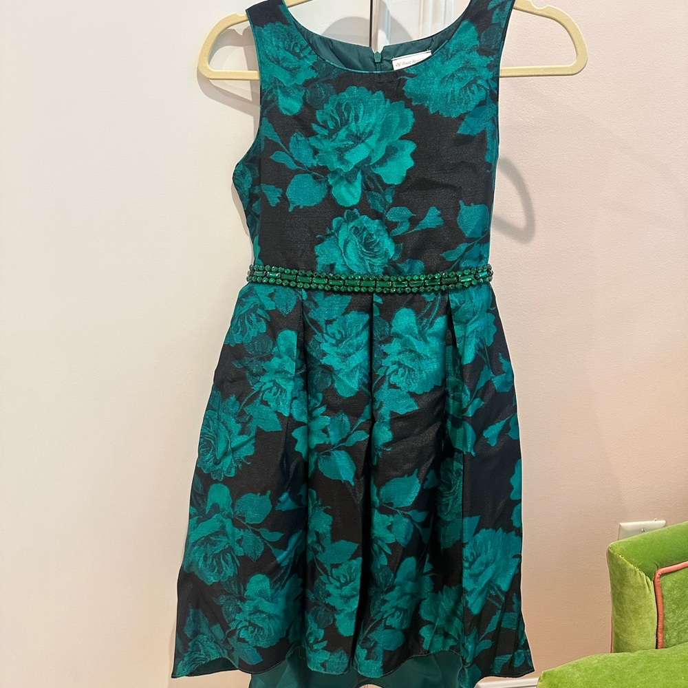 Floral Green and Black Kids Dress